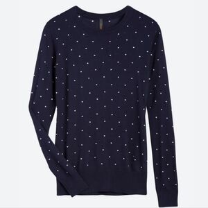 Small Renee C Jerri Deep Navy & White Polka Dot Cotton Blend Pullover EUC